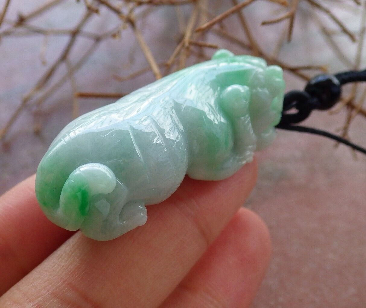 Certified Green 100% Natural A Jade jadeite Pendant Tiger Money Coin Necklace 虎虎生威 525750  TN
