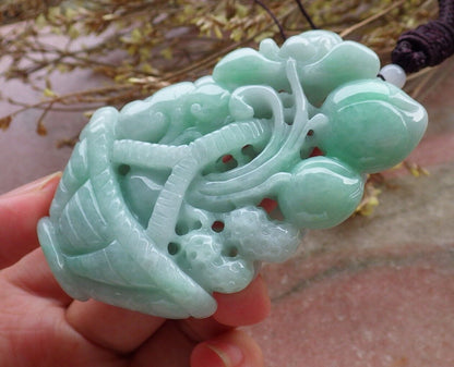 Certified Green Burma 100% Natural A Jade jadeite Pendant Peach Coin Lotus Flower Ruyi Basket Necklace 575156 TN