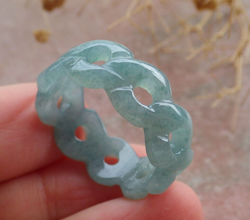 Certified Icy Green Burma 100% Natural A JADE Jadeite Knotted RING USA. 10.25 戒指 636173  TN