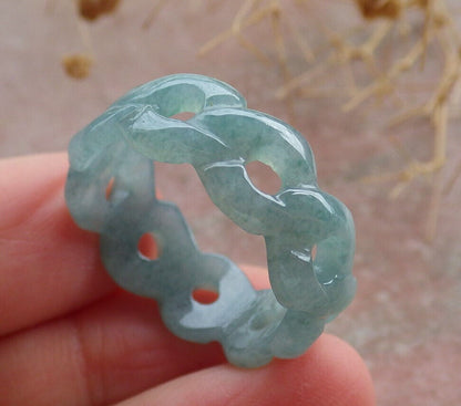 Certified Icy Green Burma 100% Natural A JADE Jadeite Knotted RING USA. 10.25 戒指 636173  TN