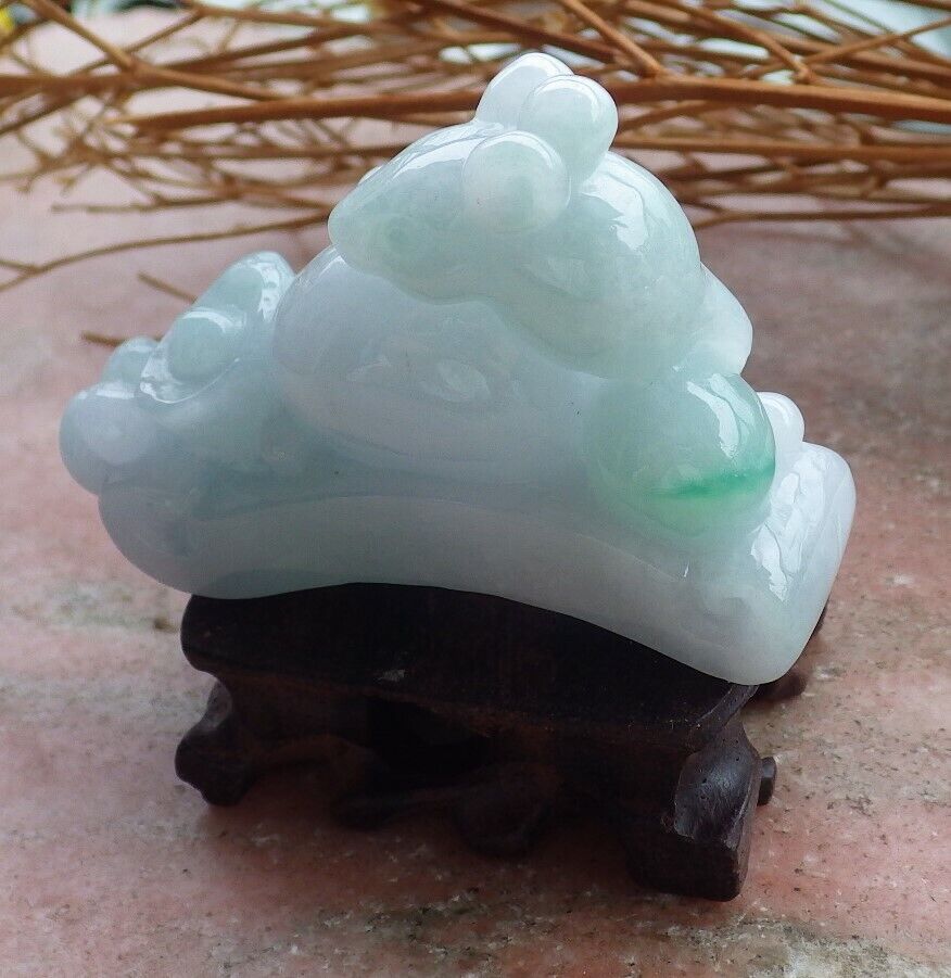 Certified Green Pale Lavender 100% Natural A Jade jadeite Display Mouse Rat Bat Yuan Bao Ruyi Money Coin Ruyi 发财鼠 520334  TN** Include woodstand **