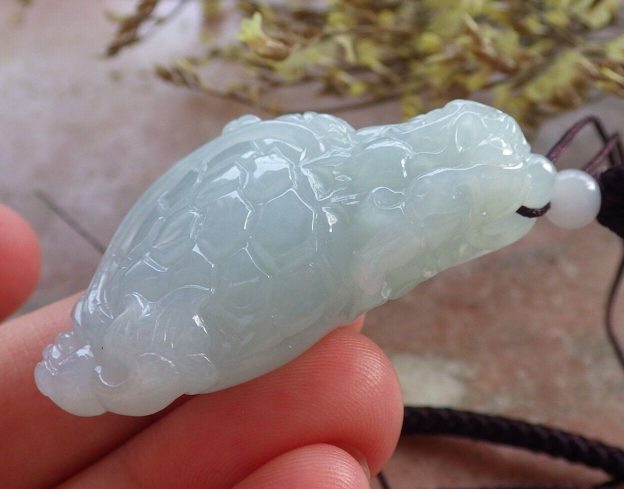Certified Icy Green Burma 100% Natural A Jade jadeite Pendant Dragon Turtle Necklace 龙龟 574589 TN