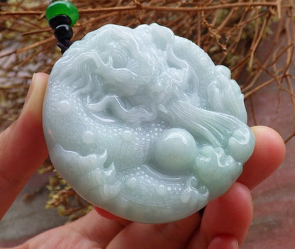 Certified Green 100% Natural A Jade jadeite Pendant Dragon Lotus Flower Ruyi Bead Necklace 生意兴隆 525051  TN