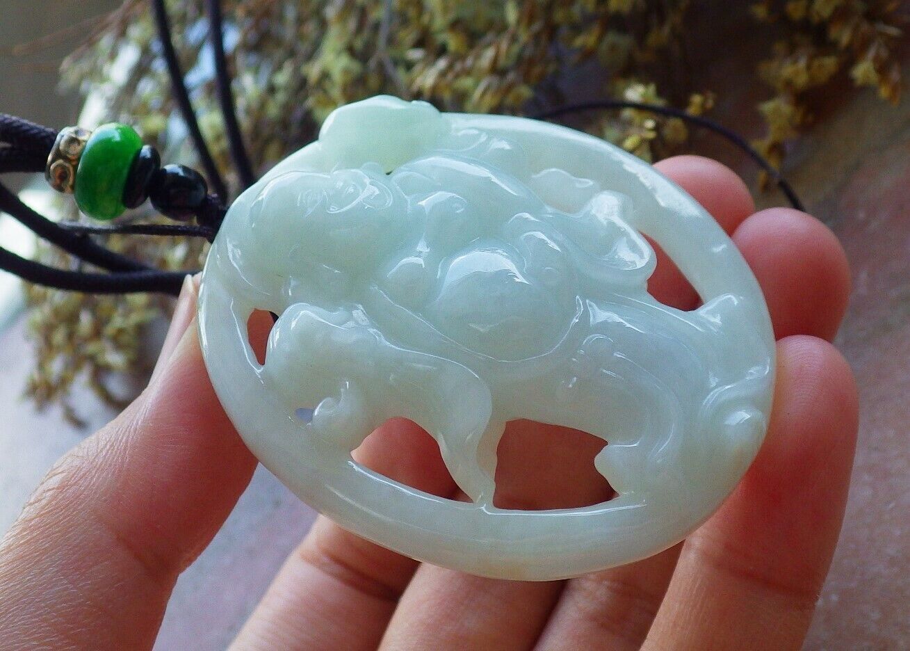 Certified Green 100% Natural A Jade jadeite pendant Happy Buddha God Ruyi Necklace 开心佛 523984  TN