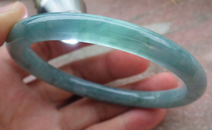 Certified Icy Green Burma 100% Natural A JADE Jadeite Circle Bangle Bracelet 60 mm 手镯 636693  TN