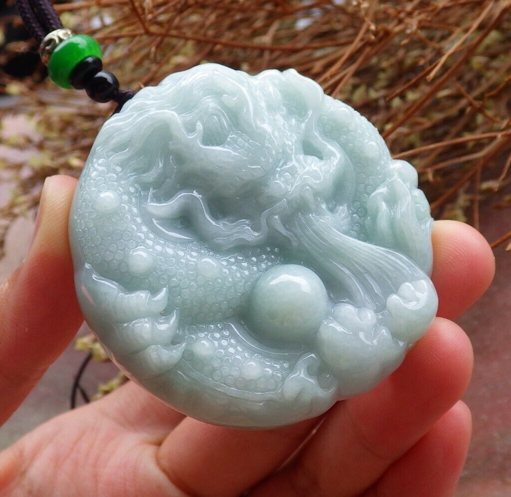 Certified Green 100% Natural A Jade jadeite Pendant Dragon Lotus Flower Ruyi Bead Necklace 生意兴隆 525058  TN