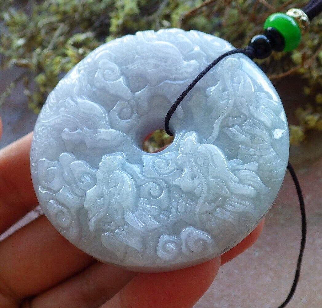 Certified Green Pale Lavender 100% Natural A Jade jadeite Pendant 9 Dragon Spit Bead Circle Necklace 九龙戏珠 523970  TN