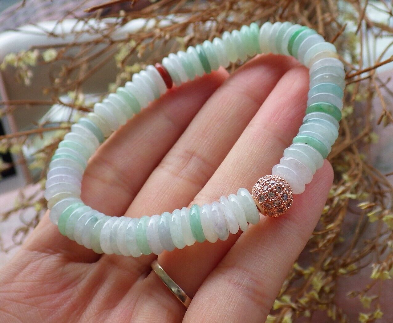 Certified Yellow Green Pale Lavender 100% Natural A JADE Jadeite Bead Beads Bangle Circle Bead Beads Bangle Bracelet 平安扣手链 525008  TN