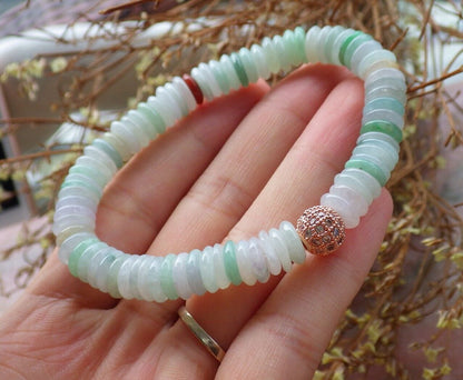 Certified Yellow Green Pale Lavender 100% Natural A JADE Jadeite Bead Beads Bangle Circle Bead Beads Bangle Bracelet 平安扣手链 525008  TN
