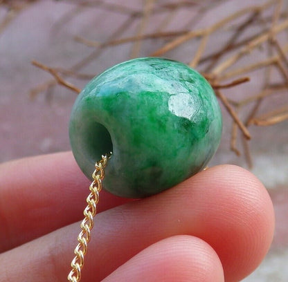 Certified Green 100% Natural A Jade Circle Bead Donut Necklace 路路通 529111  TN