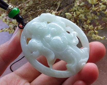 Certified Green 100% Natural A Jade jadeite pendant Happy Buddha God Ruyi Necklace 开心佛 524275  TN