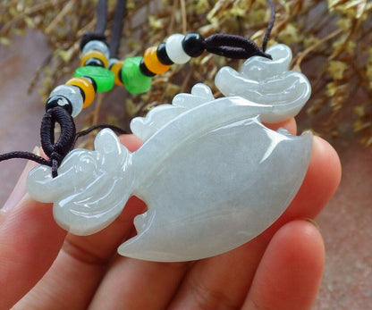 Certified Pale Lavender Green 100% Natural A Jade jadeite Pendant Dragon Axe Necklace 龙斧头 530019  TN