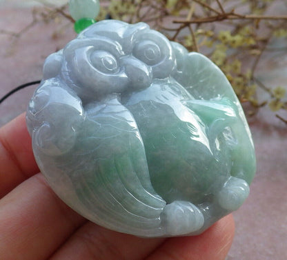 Certified Green Pale Lavender Burma 100% Natural A Jade jadeite Pendant Owl Lotus Flower Ruyi Necklace 猫头鹰 632902  TN