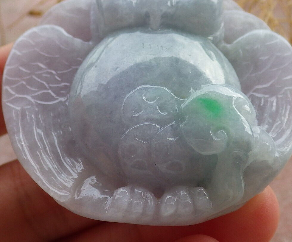 Certified Lavender Green Burma 100% Natural A Jade jadeite Pendant Owl Peach Necklace 猫头鹰 636180  TN