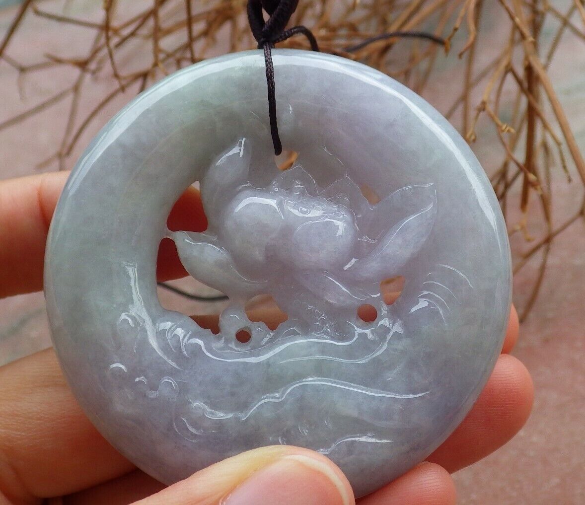 Certified Green Pale Lavender 100% Natural A Jade jadeite Pendant Lotus Flower Circle Necklace 花平安扣 526091  TN