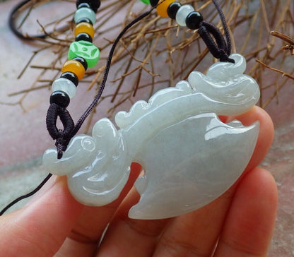 Certified Pale Lavender Green 100% Natural A Jade jadeite Pendant Dragon Axe Necklace 龙斧头 530054  TN