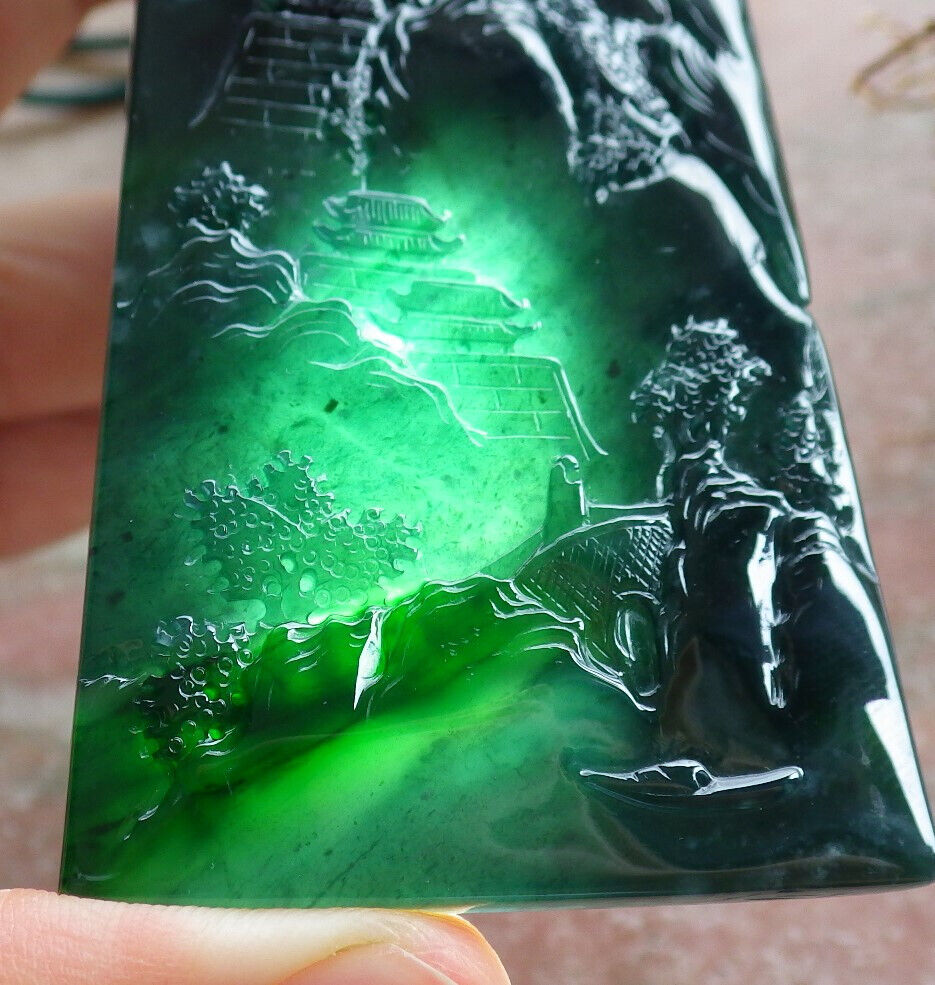 Atestita Glacia Blua Akvo Birmo 100% Natura A Jadejadeito Pendilo Pejzaĝa Pentrado Arba Koliero 山水画 634462 TN