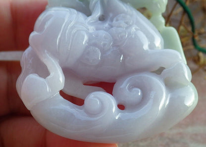Certified Green Lavender Burma 100% Natural A Jade jadeite Pendant Horse Coin Ruyi Necklace 马到功成 634145  TN