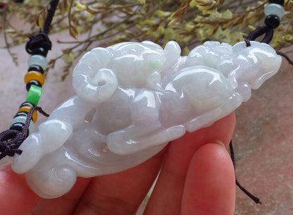 Certified Green Pale Lavender Burma 100% Natural A Jade jadeite pendant Sheep Ruyi Coin Necklace 喜气洋洋 574602 TN