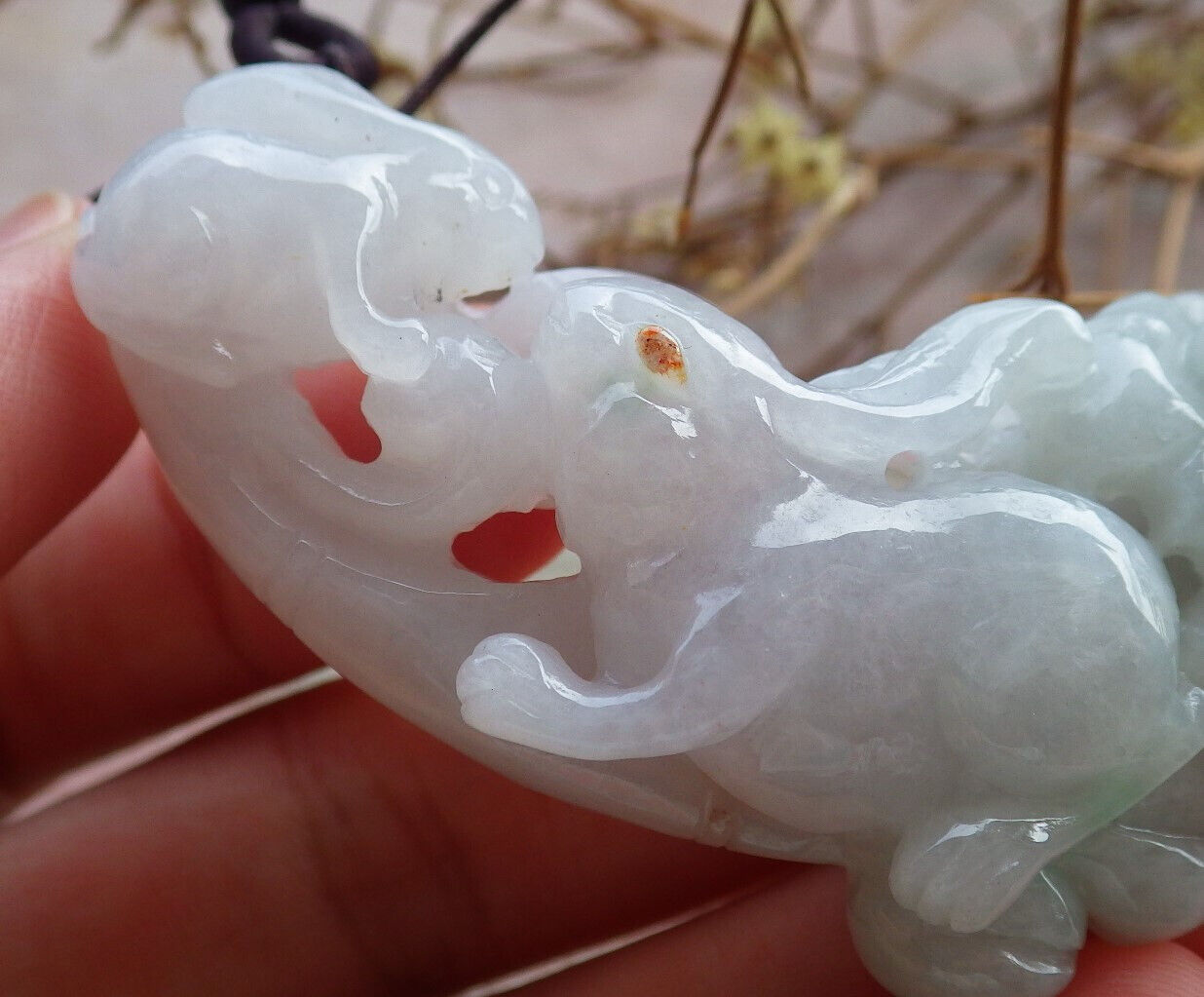 Certified Green Pale Lavender Burma 100% Natural A Jade jadeite Pendant Rabbit Flower Coin Ruyi Necklace 兔子 635206  TN