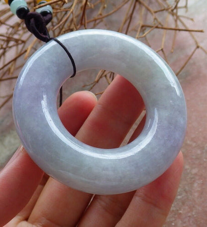 Certified Pale Lavender Green 100% Natural A Jade jadeite Pendant Circle Donut Necklace 平安扣 525714  TN