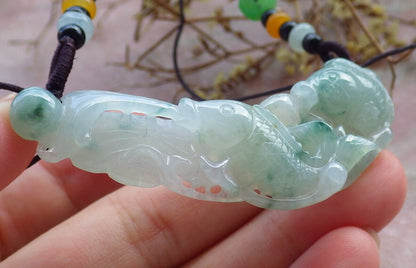 Certified Icy Green Burma 100% Natural A Jade jadeite Pendant Fish Lotus Leaf Necklace 年年有余 632943  TN