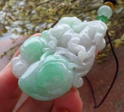 Certified Green Burma 100% Natural A Jade jadeite Pendant Horse Peach Coin Necklace 马到功成 574026 TN