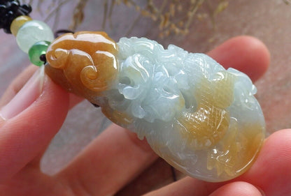 Certified Red Green Burma 100% Natural A Jade jadeite Pendant Dragon Money Coin Ruyi Necklace 生意兴隆 646505  TN