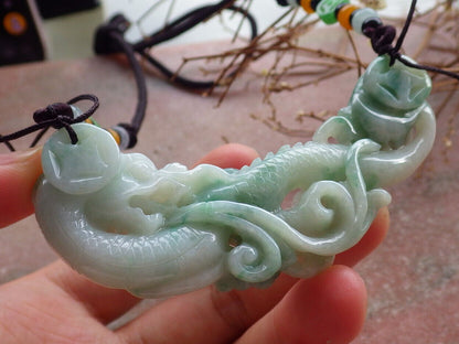 Certified Green Burma 100% Natural A Jade jadeite Pendant Dragon Bead Necklace 生意兴隆 635341  TN