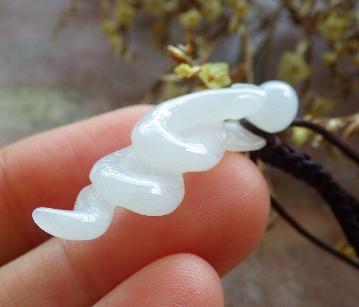 Certified Icy White 100% Natural A Jade jadeite pendant Snake Money Coin Bead Necklace 蛇 529972  TN