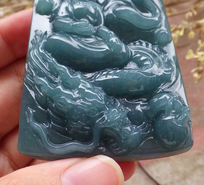 Certified Icy Green Burma 100% Natural A Jade jadeite Pendant Guanyin Kwan Yin Dragon Necklace 观音 575232 TN