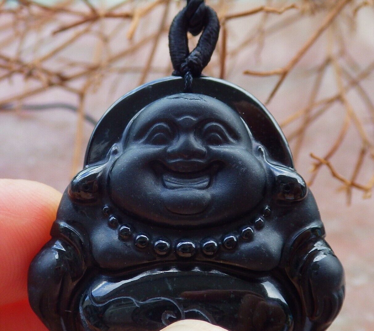 Certified Black Green 100% Natural A Jade jadeite pendant Happy Buddha God Necklace 墨翠 佛公 528946  TN