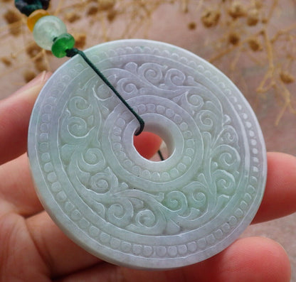 Certified Lavender Green Burma 100% Natural A Jade jadeite Pendant Ruyi Circle Necklace 平安扣 636858  TN