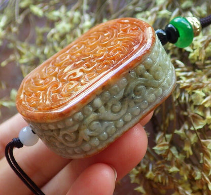 Certified Red Green 100% Natural A Jade jadeite Pendant Lotus Flower Ruyi Fu Necklace 524069  TN