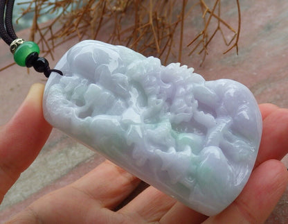 Certified Green Pale Lavender 100% Natural A Jade jadeite Landscape painting Tree Necklace 山水画 521223  TN