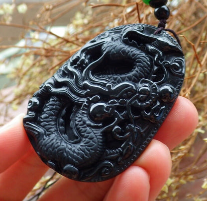 Certified Green Black 100% Natural A Jade jadeite Pendant Dragon Spit Bead Necklace 墨翠 生意兴隆 525037  TN