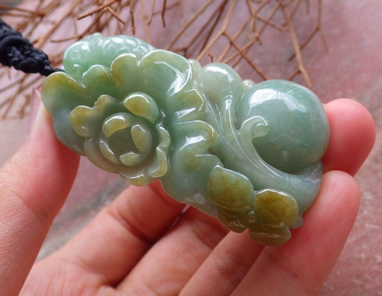 Certified Yellow Green 100% Natural A Jade jadeite Pendant Phoenix Bird Ruyi Coin Flower Necklace 凤凰 525903  TN