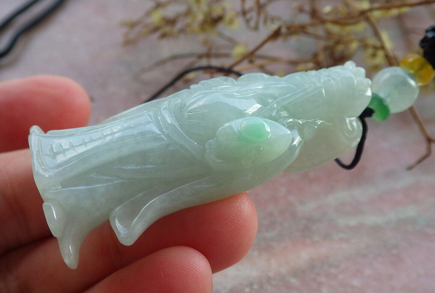 Certified Green Burma 100% Natural A Jade jadeite Pendant Money God Yuan Bao Necklace 财神 633216  TN