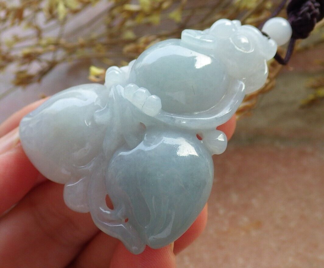 Certified Green Pale Lavender Burma 100% Natural A Jade jadeite Pendant Owl Peach Coin Necklace 猫头鹰 575345 TN