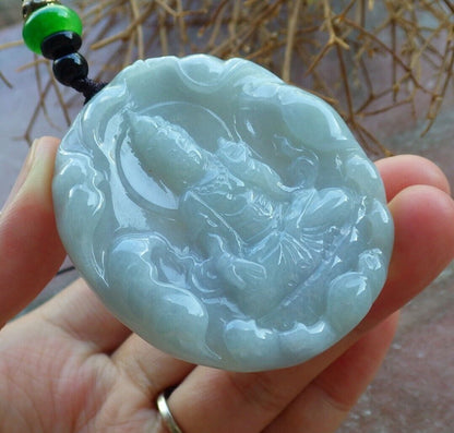 Certified Green Pale Lavender 100% Natural A Jade jadeite pendant Guanyin Kwan Yin Lotus Flower Necklace 观音 523698  TN