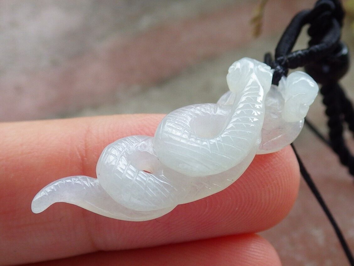 Certified Icy Pale Green Burma 100% Natural A Jade jadeite pendant Snake Money Coin Ruyi Necklace 招财蛇 573884 TN