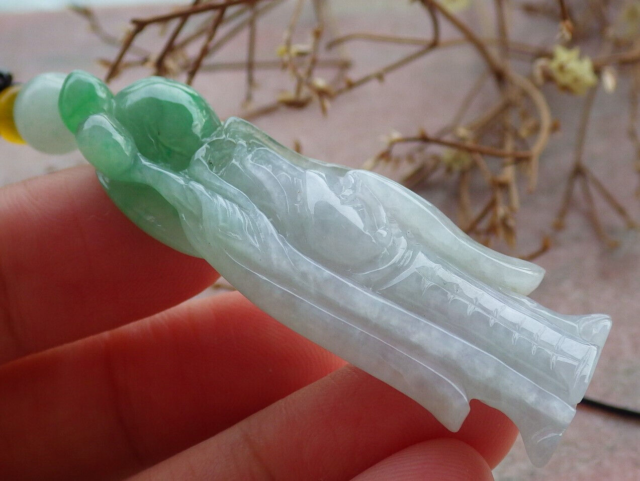 Certified Green Burma 100% Natural A Jade jadeite Pendant Longevity God Peach Necklace 寿星公 635522  TN