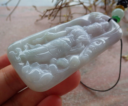 Certified Lavender Green Burma 100% Natural A Jade jadeite Pendant Guanyin Kwan Yin Lotus Flower Necklace 观音 635366  TN