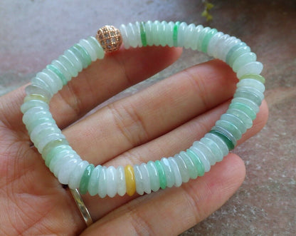 Certified Yellow Green Pale Lavender 100% Natural A JADE Jadeite Bead Beads Bangle Circle Bead Beads Bangle Bracelet 平安扣手链 524545  TN