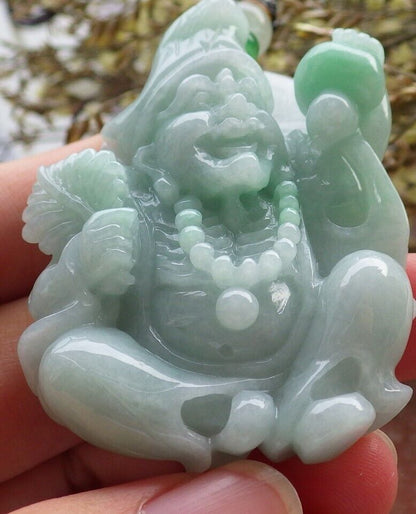 Certified Green Burma 100% Natural A Jade jadeite pendant Happy Ji Kung Buddha God Fan Gourd Necklace 济公 574070 TN