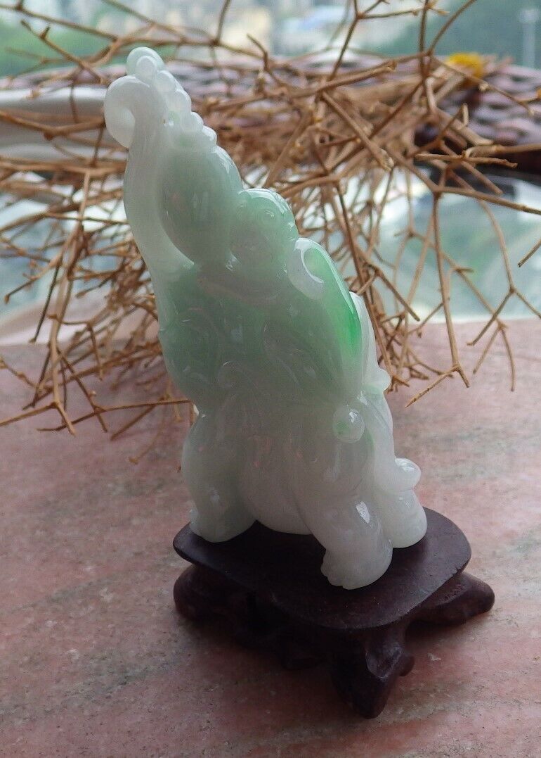 Certified Green 100% Natural A Jade jadeite Display Elephant Monkey Lotus Flower Ruyi Necklace 封侯拜相 521119 *TN* Include woodstand