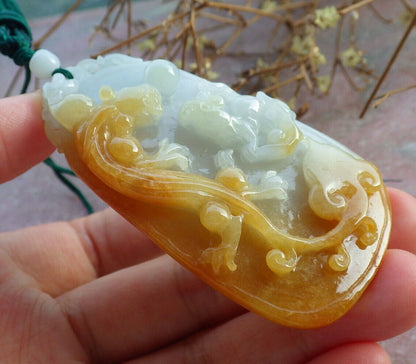Certified Yellow Burma 100% Natural A Jade jadeite Pendant Dragon Pi Xiu Mouse Rat Ruyi Bead Necklace 风水貔貅 634137  TN