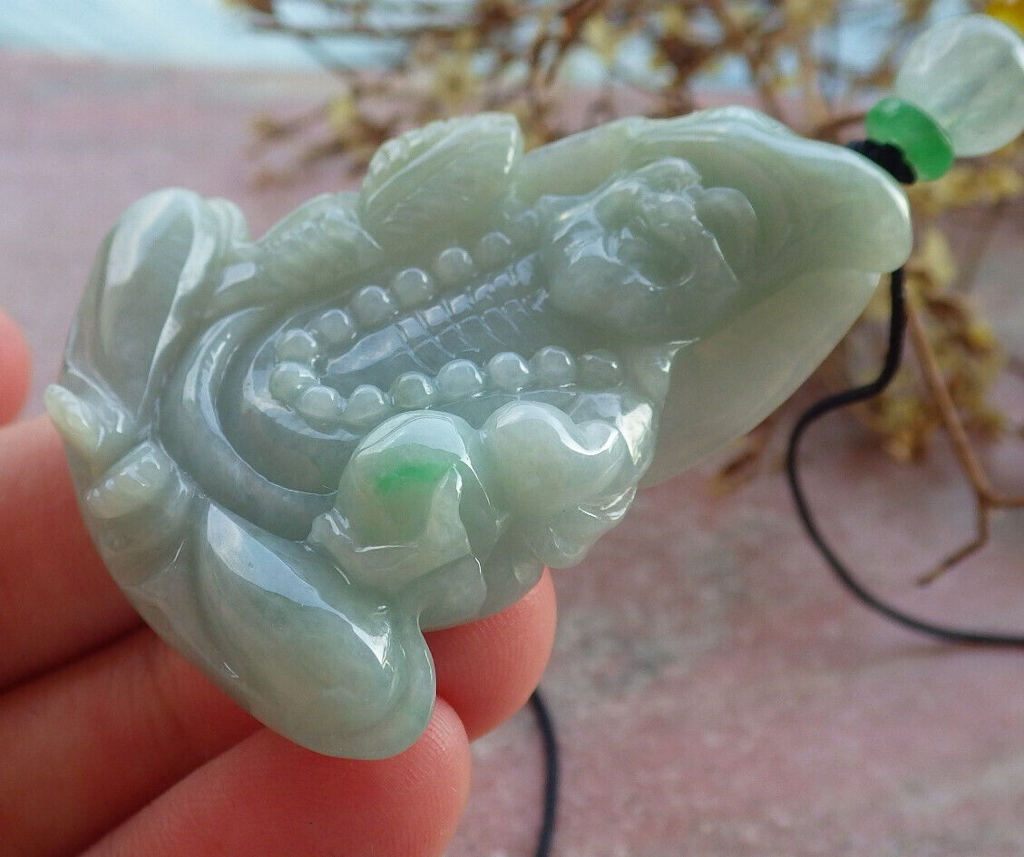 Certified Green Burma 100% Natural A Jade jadeite pendant Happy Ji Kung Buddha God Fan Gourd Necklace 济公 633313  TN
