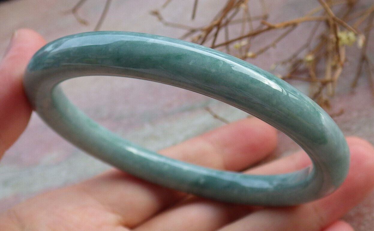認證綠色淡紫色緬甸 100% 天然 A 翡翠圓形手鐲 59.5 毫米手鐲 635469 TN