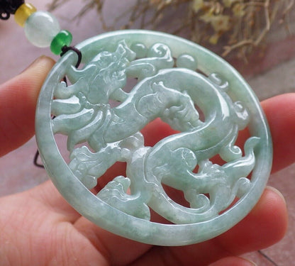 Certified Green Burma 100% Natural A Jade jadeite Pendant  Dragon Circle Necklace 生意兴隆 646443 TN